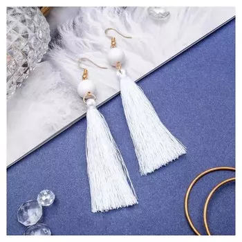 Серьги "Кисти" агата, цвет белый в золоте, L кисти 6,5 см