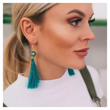Серьги "Кисти" диско, цвет лазурный в золоте, L кисти 6,5 см