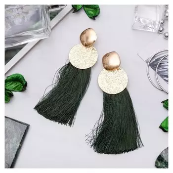 Серьги "Кисти" хинди, цвет зелёный в золоте, L кисти 6,5 см