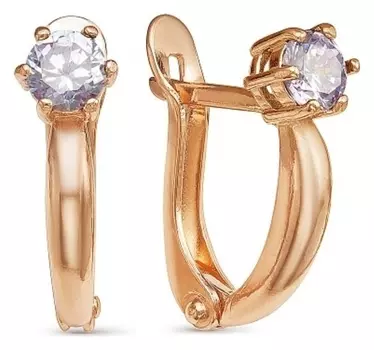 Серьги "Классика с камешком", позолота, цвет сиреневый