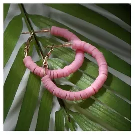 Серьги-кольца "Бисер", цвет розовый, D=3