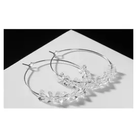 Серьги-кольца "Бриз" бусинки, цвет белый в серебре