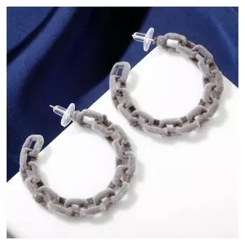 Серьги-кольца "Цепи" овал, цвет серый