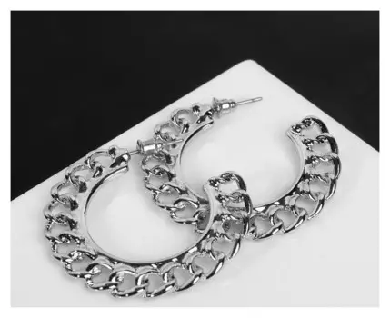 Серьги-кольца "Цепи" плоские, цвет серебро