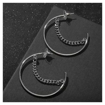 Серьги-кольца "Цепи" звенья, цвет серебро