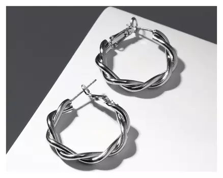 Серьги-кольца "Две линии" объятие, цвет серебро, D=2,5см