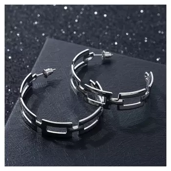 Серьги-кольца "Геометрия" античные прямоугольники, цвет серебро, D=4