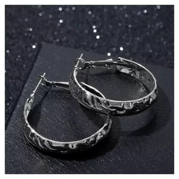 Серьги-кольца "Геометрия" неровные линии, цвет серебро, D=3,5