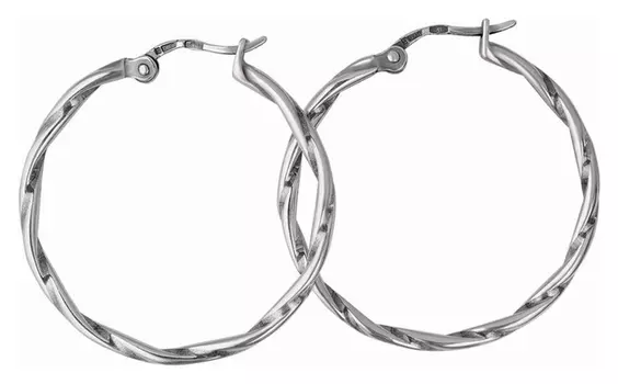 Серьги кольца "Кручёные" D=3,2см, лоза, посеребрение