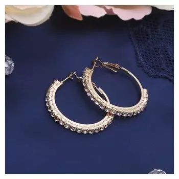 Серьги-кольца Princess дорожка малая, цвет белый в золоте, d=3 см