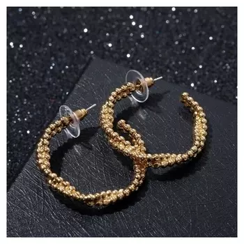 Серьги-кольца "Ретро" шарики, цвет золото