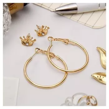 Серьги-кольца с пуссетами "Корона", цвет золото, D=2,5 см