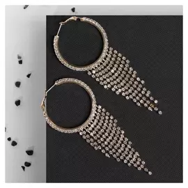 Серьги-кольца "Селебрити" дождик, цвет белый в золоте, d=4 см