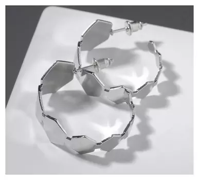 Серьги-кольца "Соты" пластины, цвет серебро, D=2,5