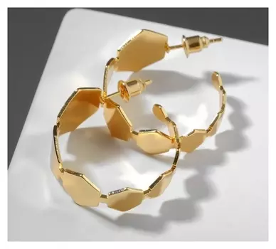 Серьги-кольца "Соты" пластины, цвет золото, D=2,5