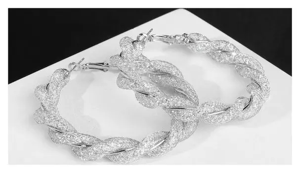 Серьги-кольца "Стардаст" кручёные, цвет серебро, d=5