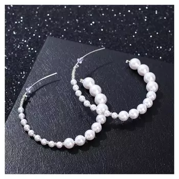 Серьги-кольца "Жемчужная кармелита" вальс, цвет белый в серебре, D=7,5