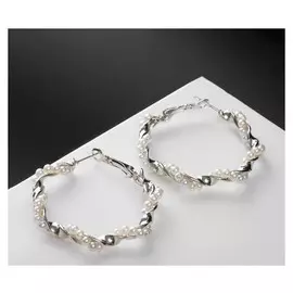 Серьги-кольца "Жемчужная нить" D=5 цвет белый в серебре