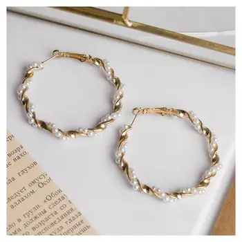 Серьги-кольца "Жемчужная нить" D=5 цвет белый в золоте