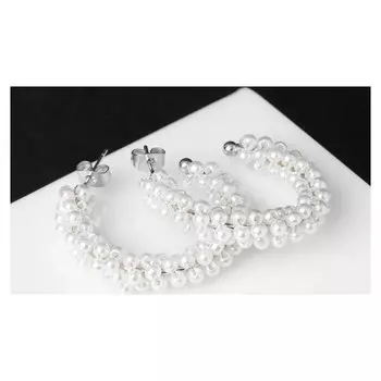 Серьги-кольца "Жемчужные", D=3,5, цвет белый в серебре