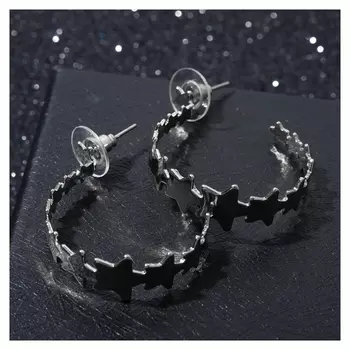 Серьги-кольца "Звёзды" млечный путь, цвет серебро, D=3