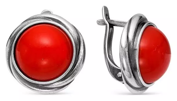 Серьги "Коралл" круг, посеребрение с оксидированием