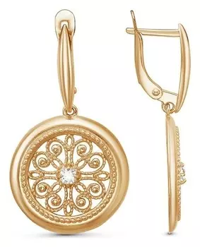 Серьги "Круг" цветочный, позолота, цвет белый