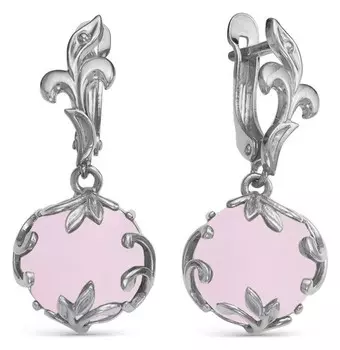 Серьги круг в листочках "Кварц", посеребрение с оксидированием