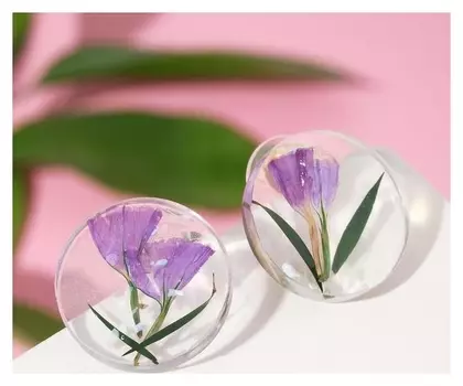 Серьги "Лето" цветы в диске, цвет фиолетово-зелёный