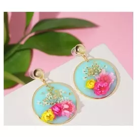 Серьги "Лето" цветы в круге, цвет розово-жёлтый в золоте