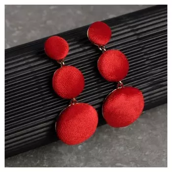 Серьги "Либеро" три диска, цвет красный в золоте