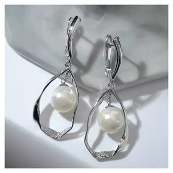 Серьги "Майорка" абстракция, цвет белый в серебре