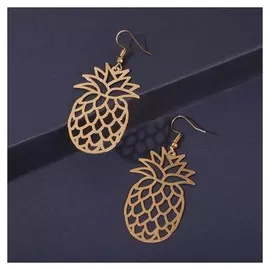 Серьги металл "Ананас" контуры, цвет золото