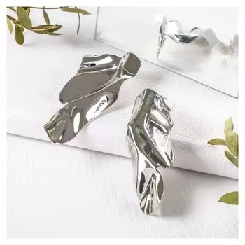 Серьги металл "Атмосфера" абстракция, цвет серебро