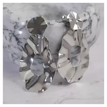 Серьги металл "Атмосфера" капля, цвет серебро