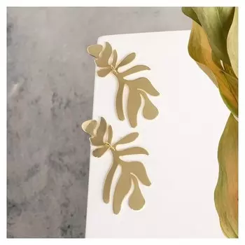 Серьги металл "Атмосфера" пальмовый узор, цвет золото