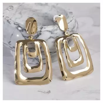 Серьги металл "Атмосфера" три квадрата, цвет золото