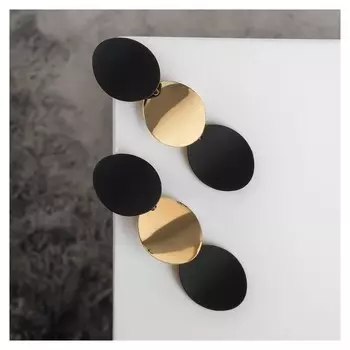 Серьги металл "Азелия" выгнутые круги, цвет чёрный в золоте