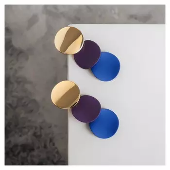 Серьги металл "Азелия" выгнутые круги, цвет фиолетово-синий в золоте