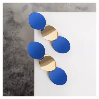 Серьги металл "Азелия" выгнутые круги, цвет синий в золоте