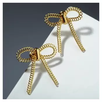 Серьги металл "Бантики" проволока, цвет золото