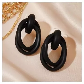 Серьги металл "Боттега" два овала, цвет чёрный