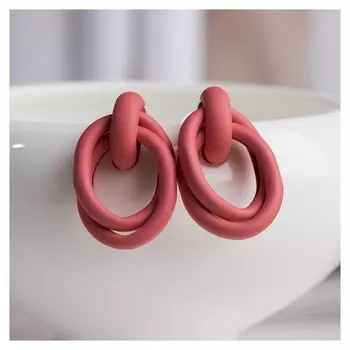 Серьги металл "Боттега" два овала, цвет розовый