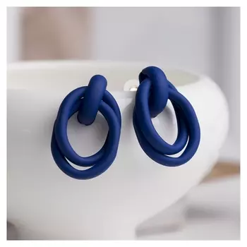 Серьги металл "Боттега" два овала, цвет синий