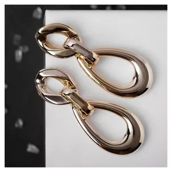 Серьги металл "Цепь" капля, 3 звена, цвет золото