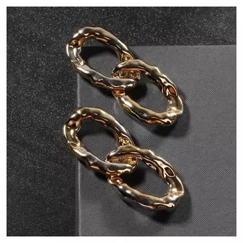 Серьги металл "Цепь" мятые звенья, цвет золото