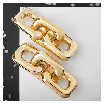 Серьги металл "Цепь" прямые углы, 2 звена, цвет золото