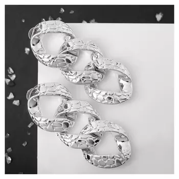Серьги металл "Цепь" рептилия,3 звена, цвет серебро
