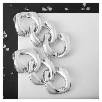 Серьги металл "Цепь" широкие звенья, 3шт, цвет серебро