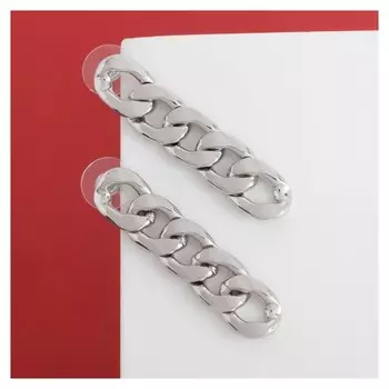 Серьги металл "Цепь" узкое плетение, цвет серебро